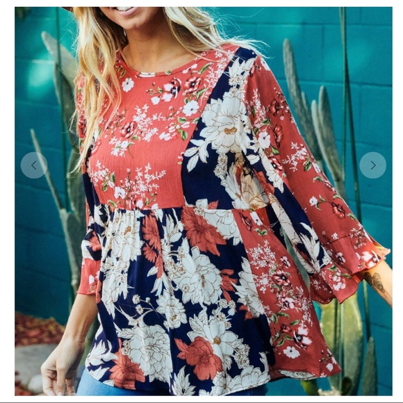 Fabulous Chic Floral Print color block tunic top - Picture 5 of 6